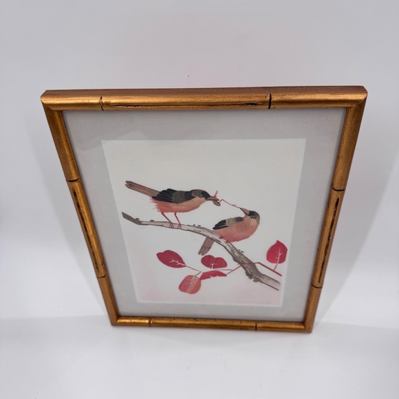 Vintage Straw Art Birds Gold Bamboo Frame Handmade Natural Fiber Artwork 11x10 - Picture 4 of 11
